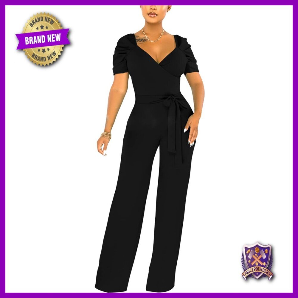 Plus Size Summer Jumpsuit Short Sleeve Wide Leg Party Romper Dressy
